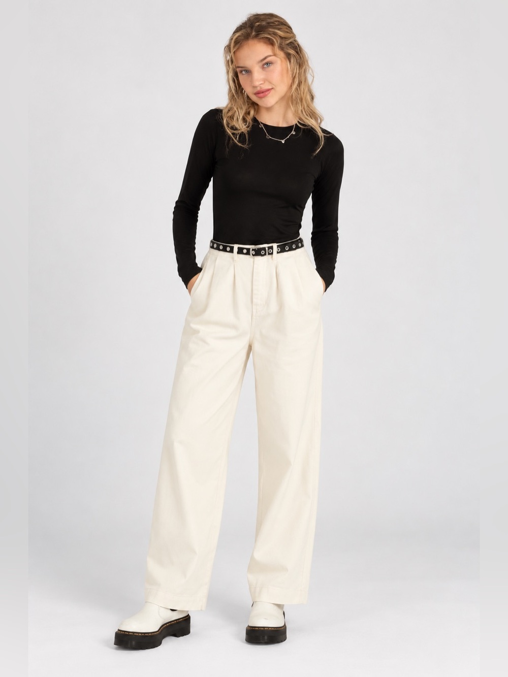 Mandalay & Co. Cream Pleated Wide Leg Utility Chino Pants S, M, L